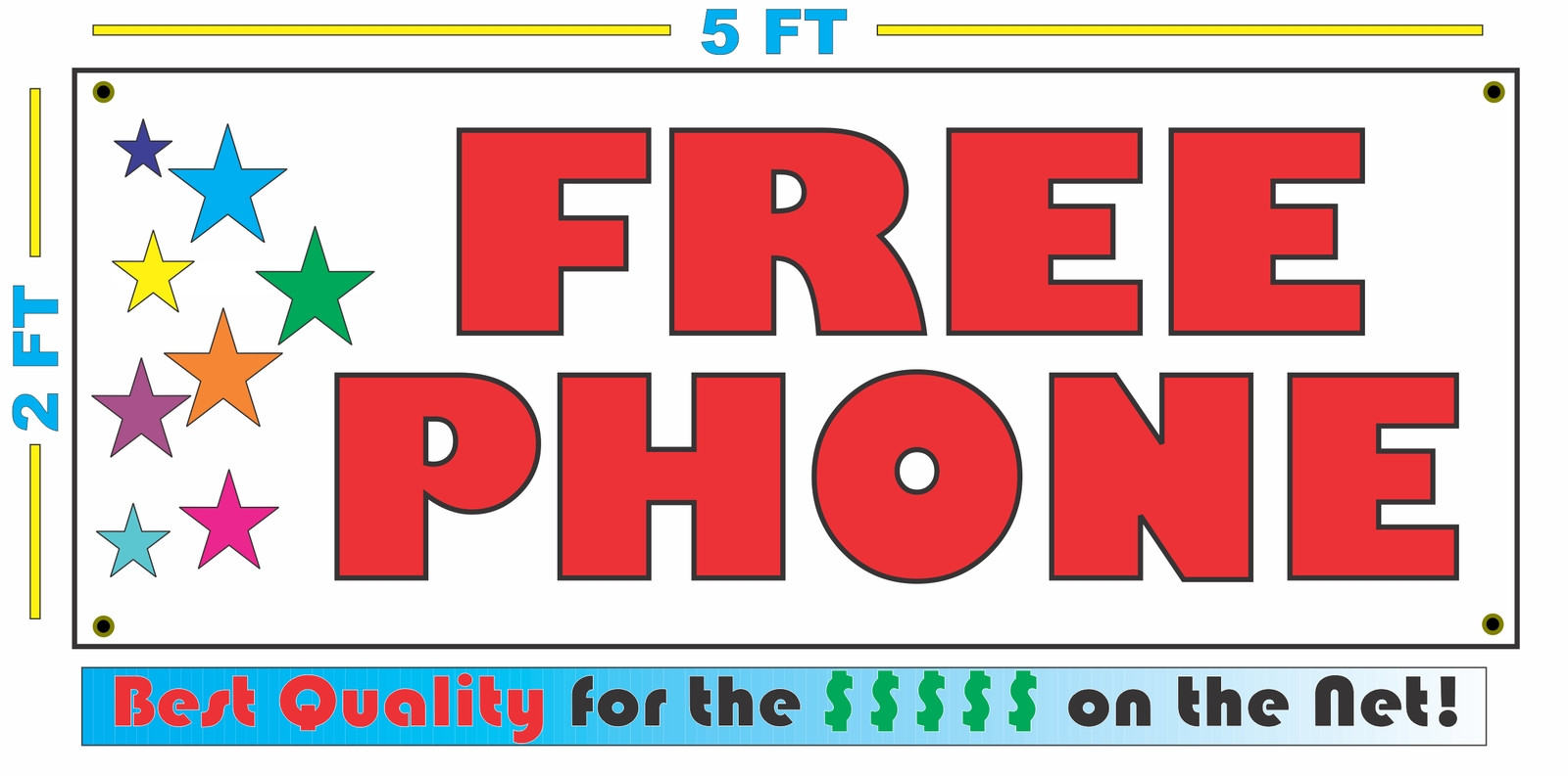 FREE PHONE w Multi Colored Stars Banner Sign NEW Larger Size for Cell Store