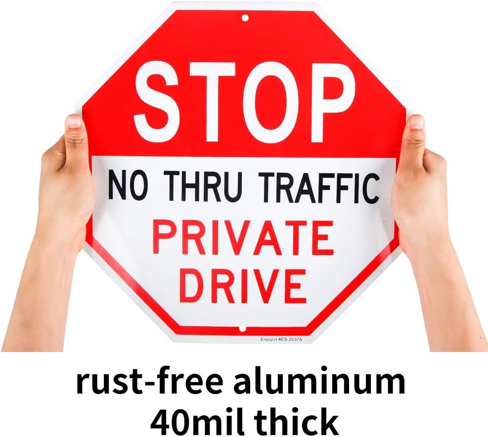 2 Pack No Thru Traffic Private Drive Sign 12×12&Prime; Alumin Reflective Sign Driveway
