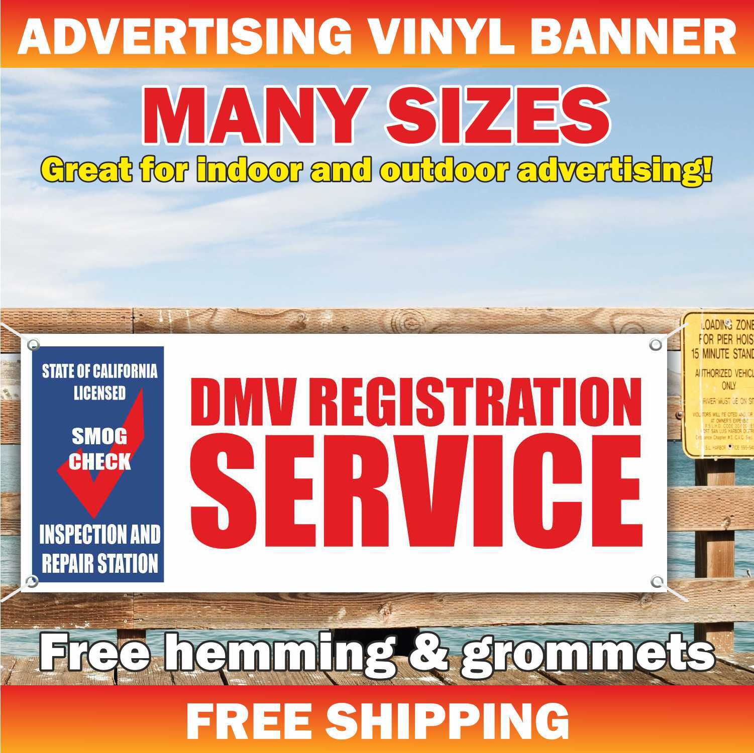 DMV REGISTRATION SERVICE Advertising Banner Vinyl Mesh Sign Smog Check inspect