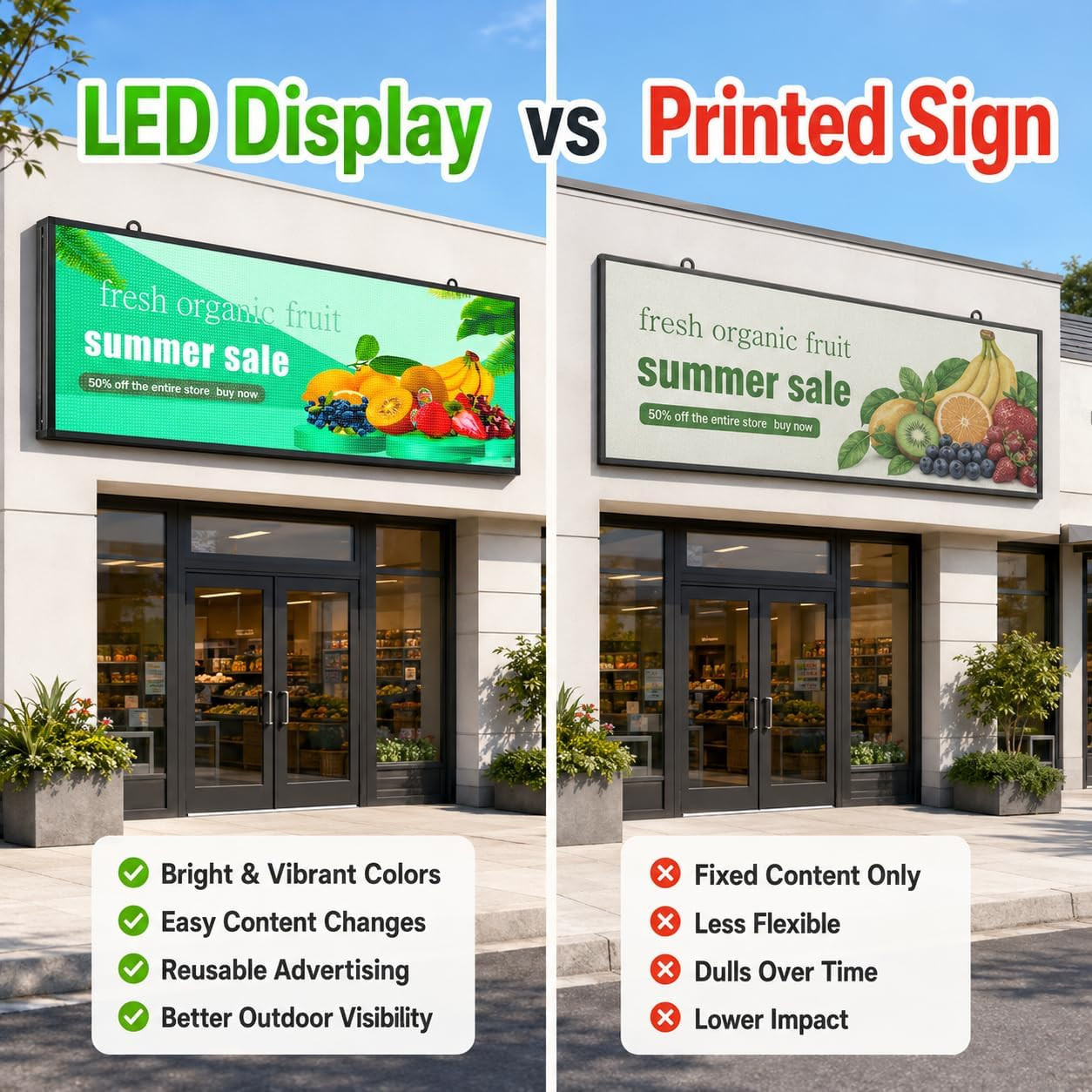 P5 Outdoor LED Sign 39&Prime; X 14&Prime;, Wifi & USB Programmable Full-Color Message Board,