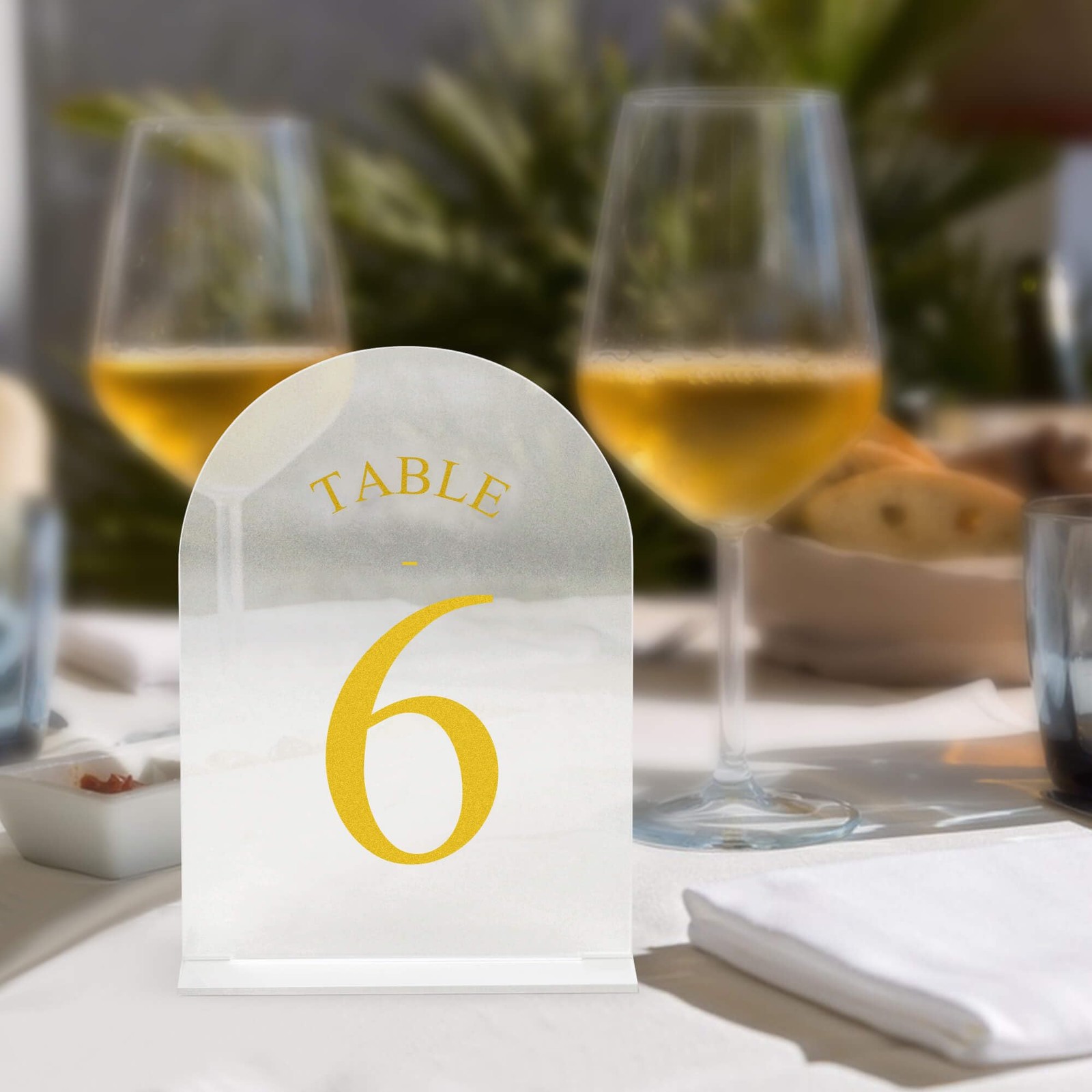 Frosted Arch Wedding Table Numbers 120 With Stands 5×7 Inch Acrylic Gold