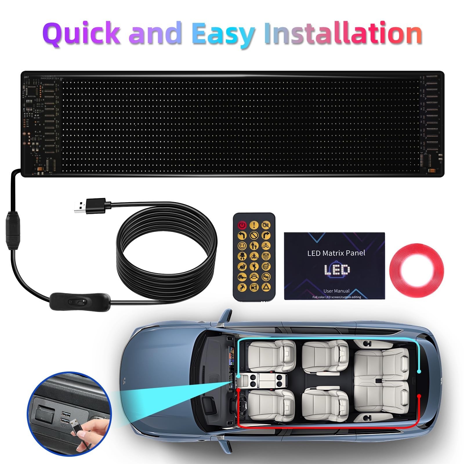 Customizable Scrolling LED Sign 14.7&Prime;x3.6&Prime; – USB & App Control, DIY Text & Anima