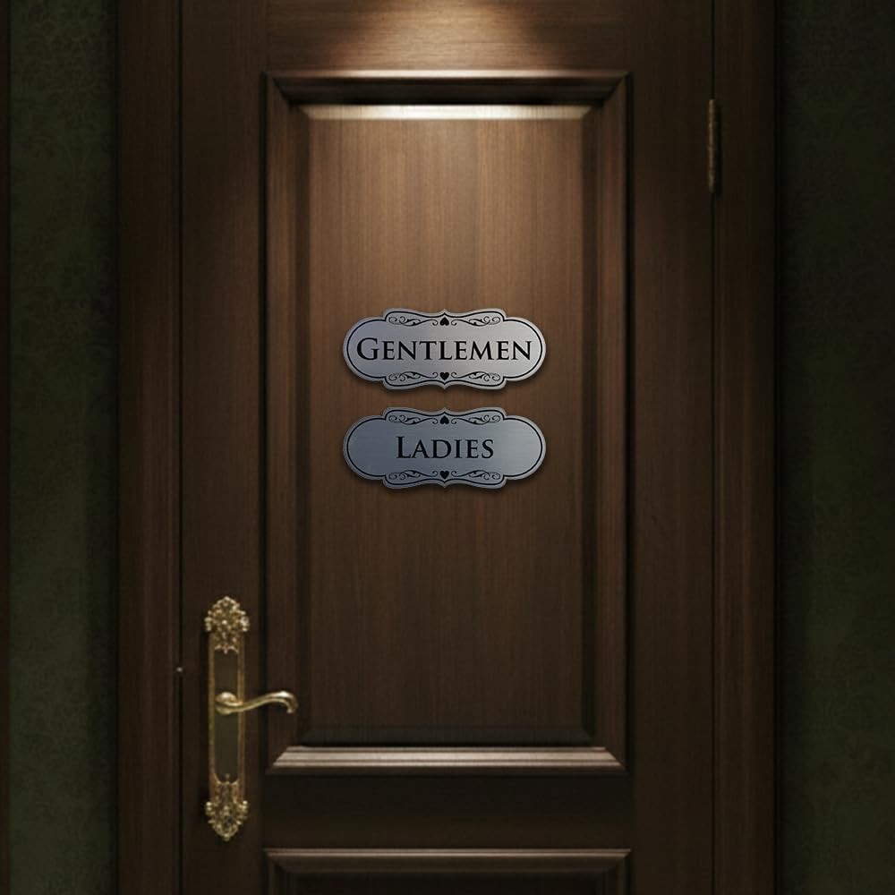 1 PCS Black Gold Medium Designer LADIES GENTLEMEN Restroom Sign 2Pack
