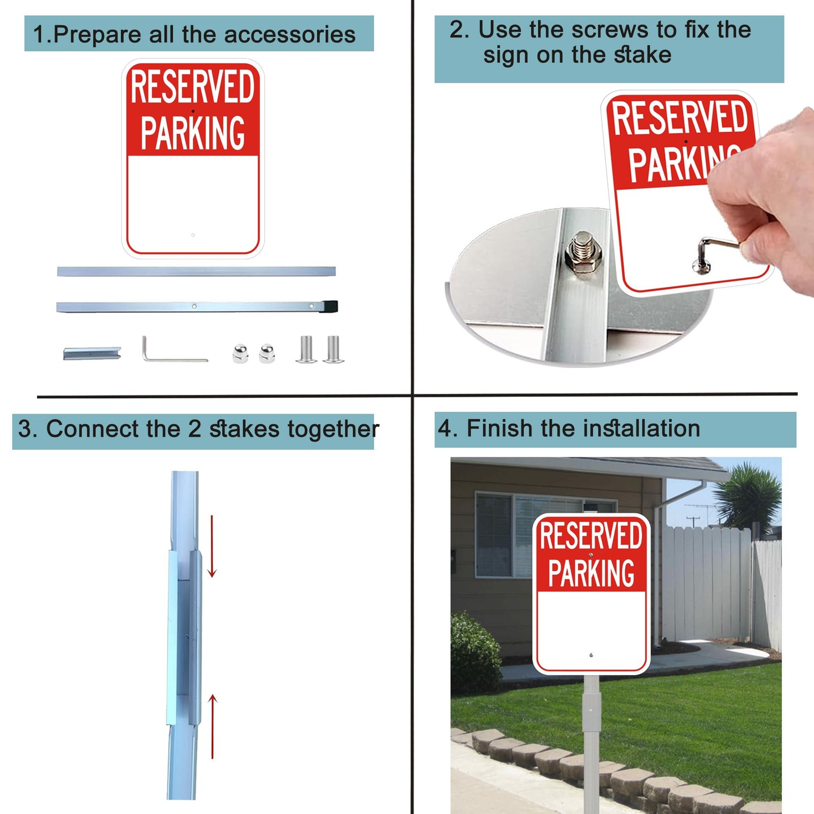 Blank Reserved Parking Signs With 36 Inch Stakes 14×10 Inch Aluminum 2 PCS