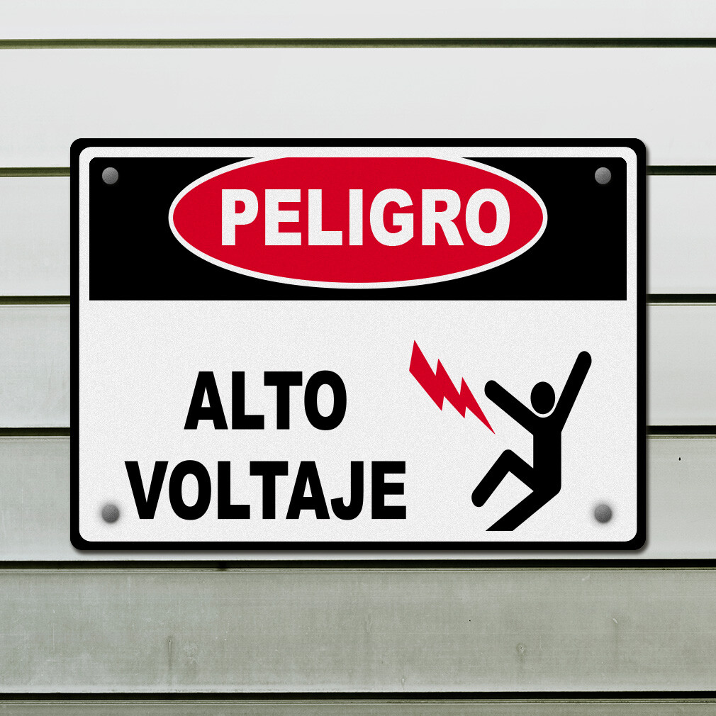 Horizontal Metal Sign Peligro Alto Voltaje Hazard Labels High Voltage &