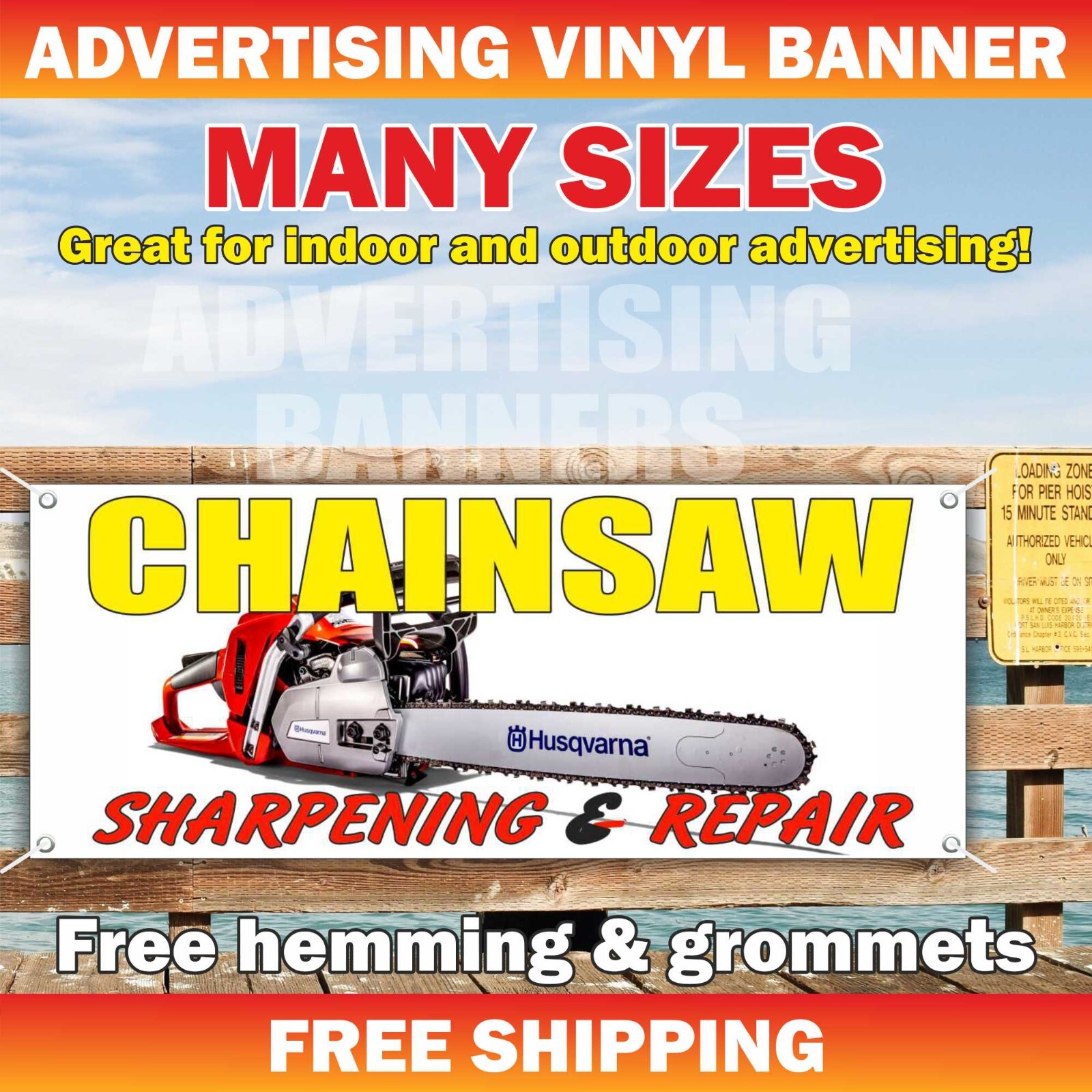 CHAINSAW SHARPENING REPAIR Advertising Banner Vinyl Mesh Sign Service Tool Fix