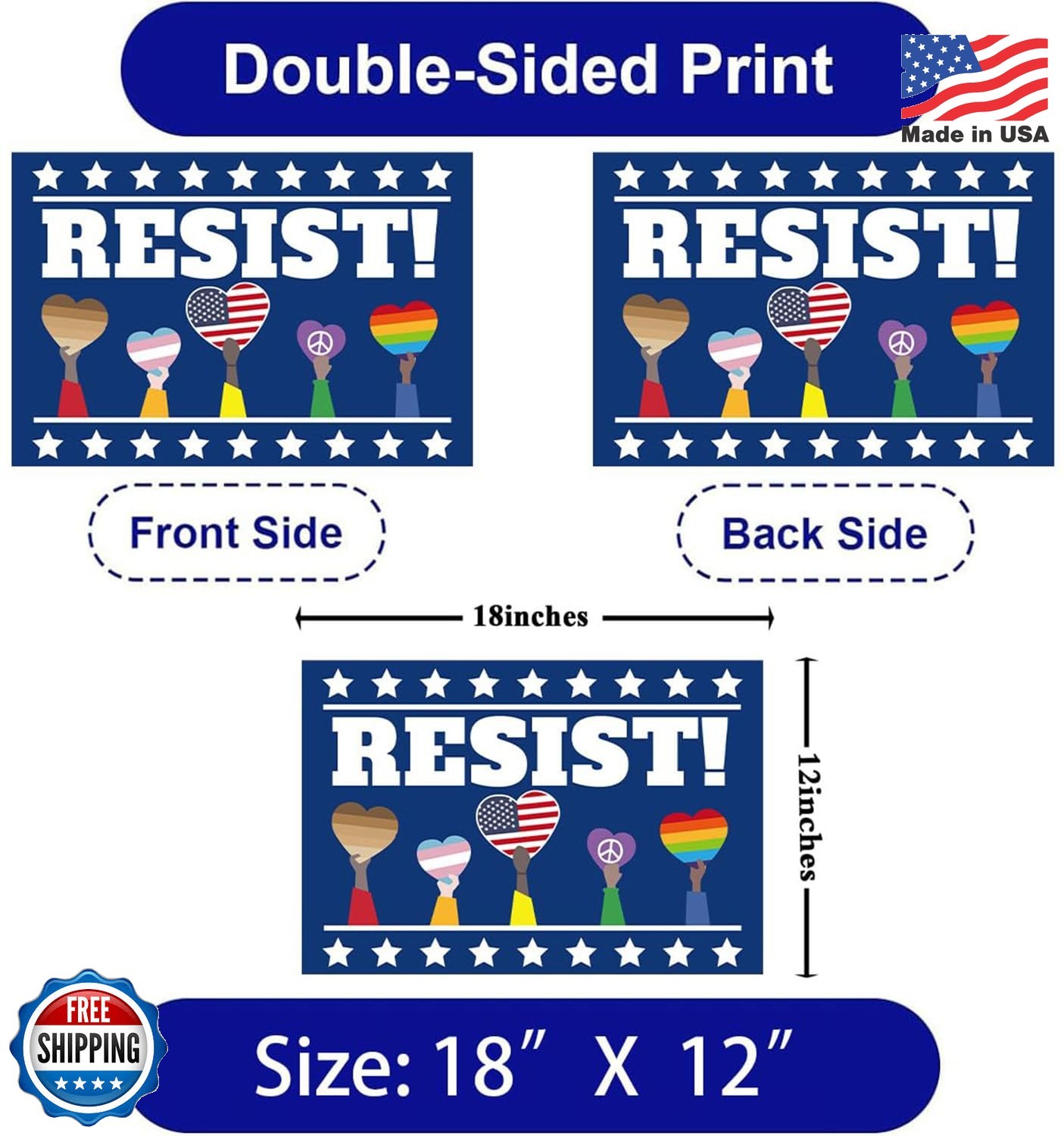 Resist! Sign Political Protest Yard Sign Save Democracy Yard Signs Double Sided