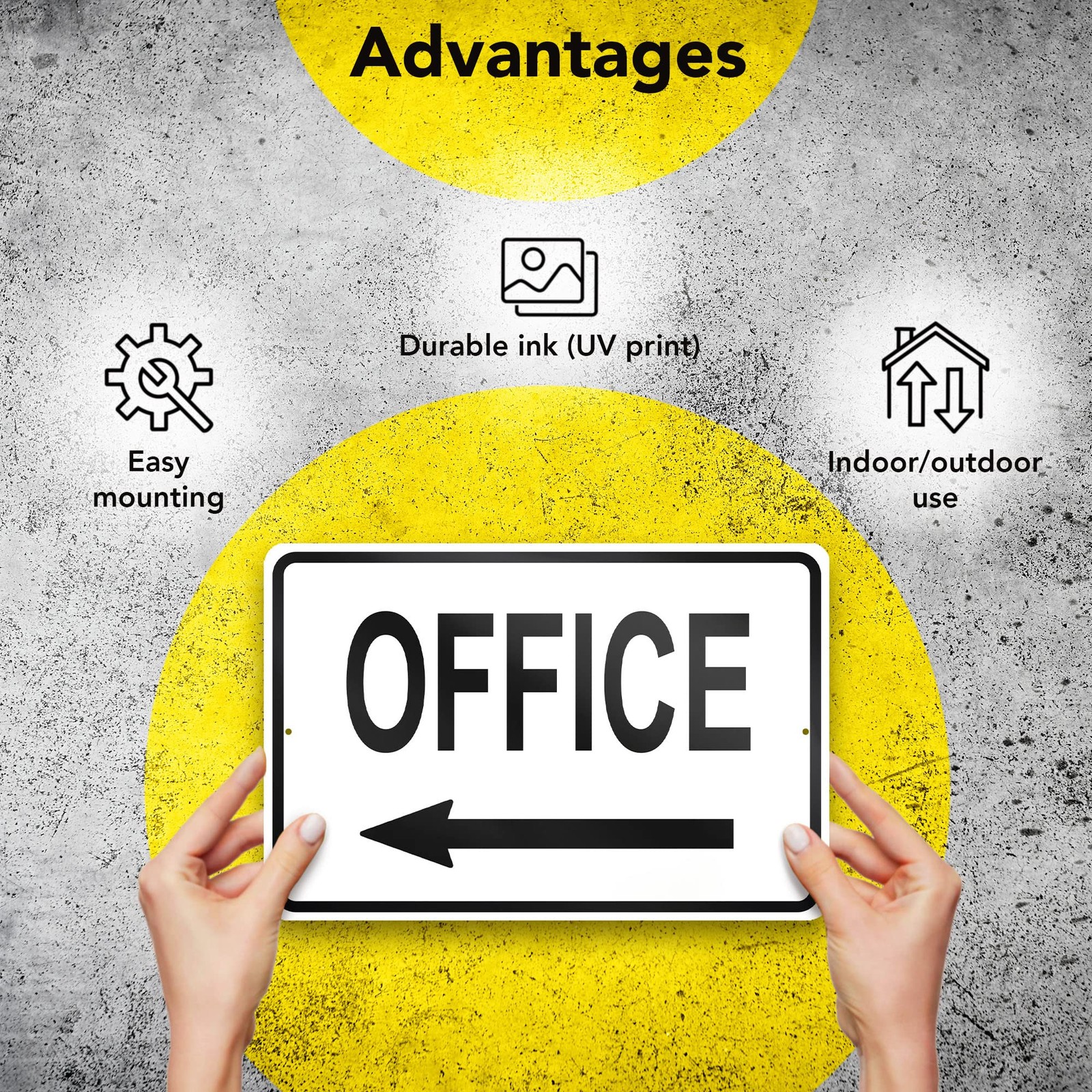 8×12 Aluminum Office Sign, Left Arrow, UV Protected, Weatherproof, Door, Wall