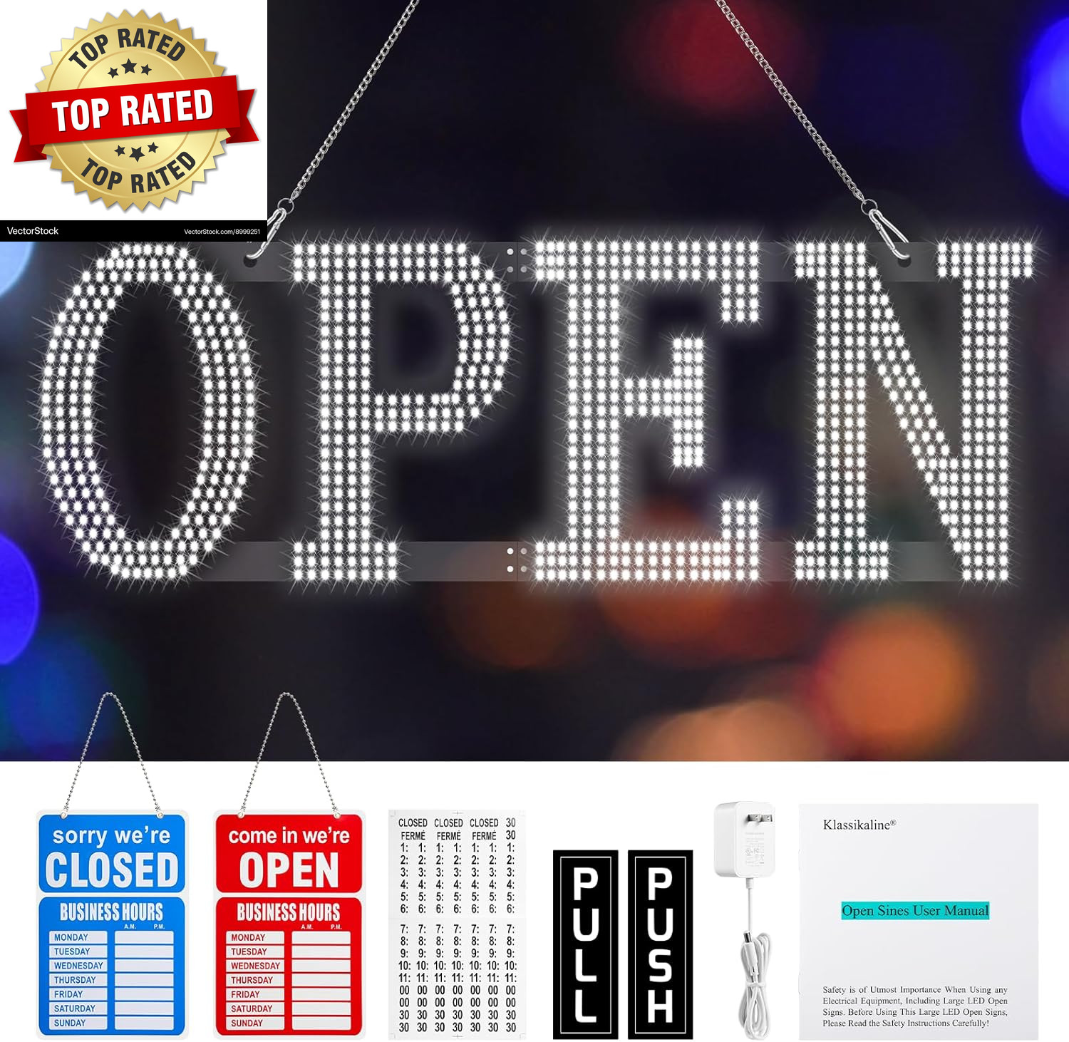 Open Signs for Business, 30&Prime;L X 10&Prime;W Inch Ultra Bright Large LED Open Signs Bus