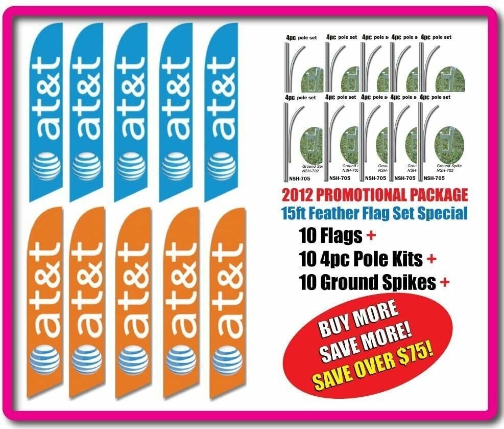 10 Sets of 15ft At&t Wireless Swooper Feather Flags – INCLUDES 15FT POLE KITS…