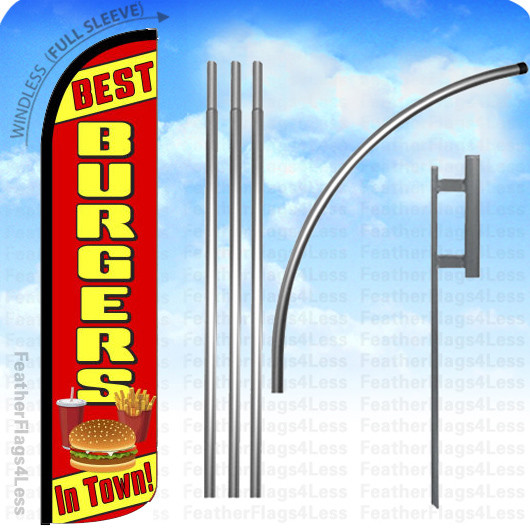 BEST BURGERS IN TOWN – Windless Swooper Flag 15&prime; KIT Feather Banner Sign – rz