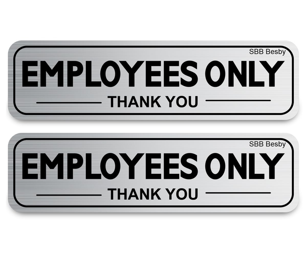 2pcs Employees Only Sign Stickers, Metal like Brushed Silver, 9&Prime;x2.5&Prime;, Back Adhe