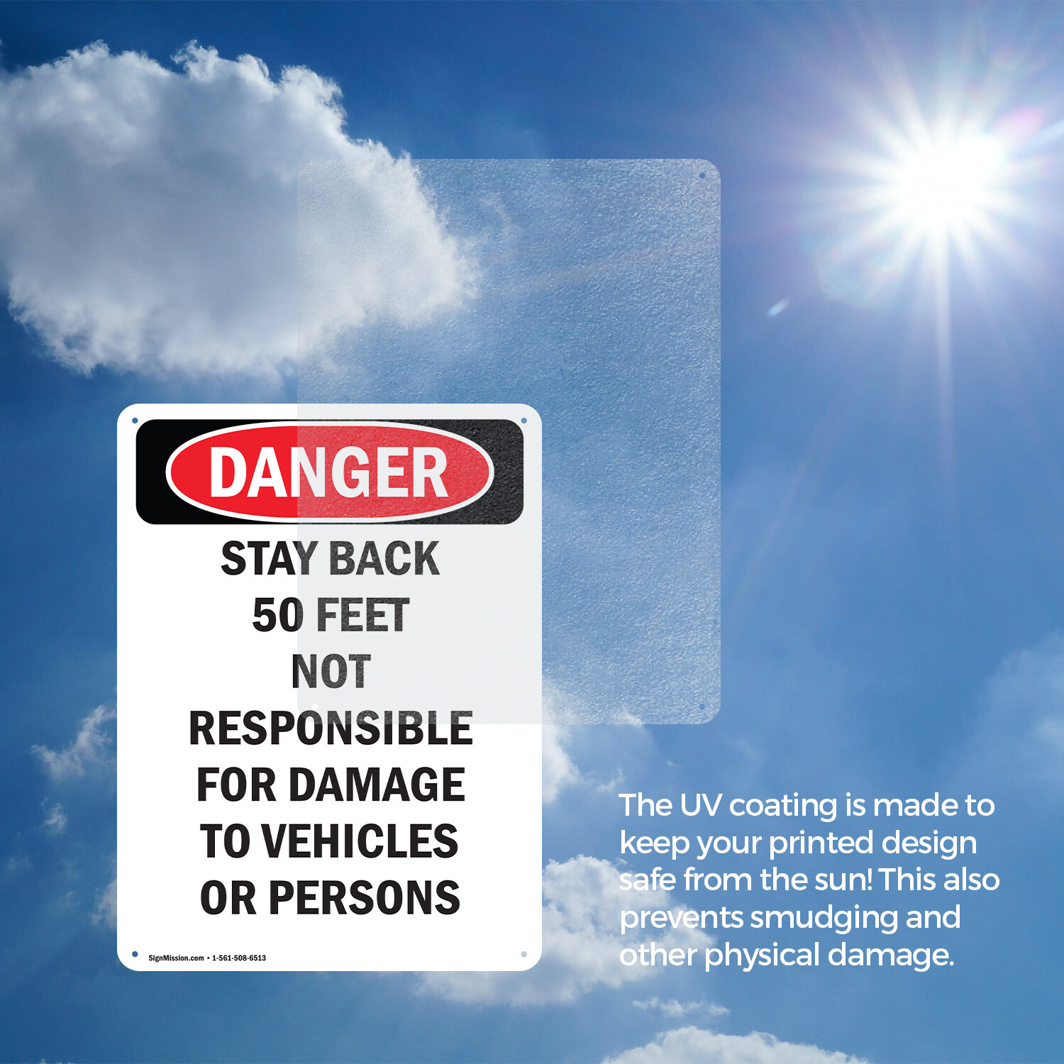(2 Pack) Stay Back 50 Feet Not Responsible OSHA Danger Sign Decal Metal Plastic