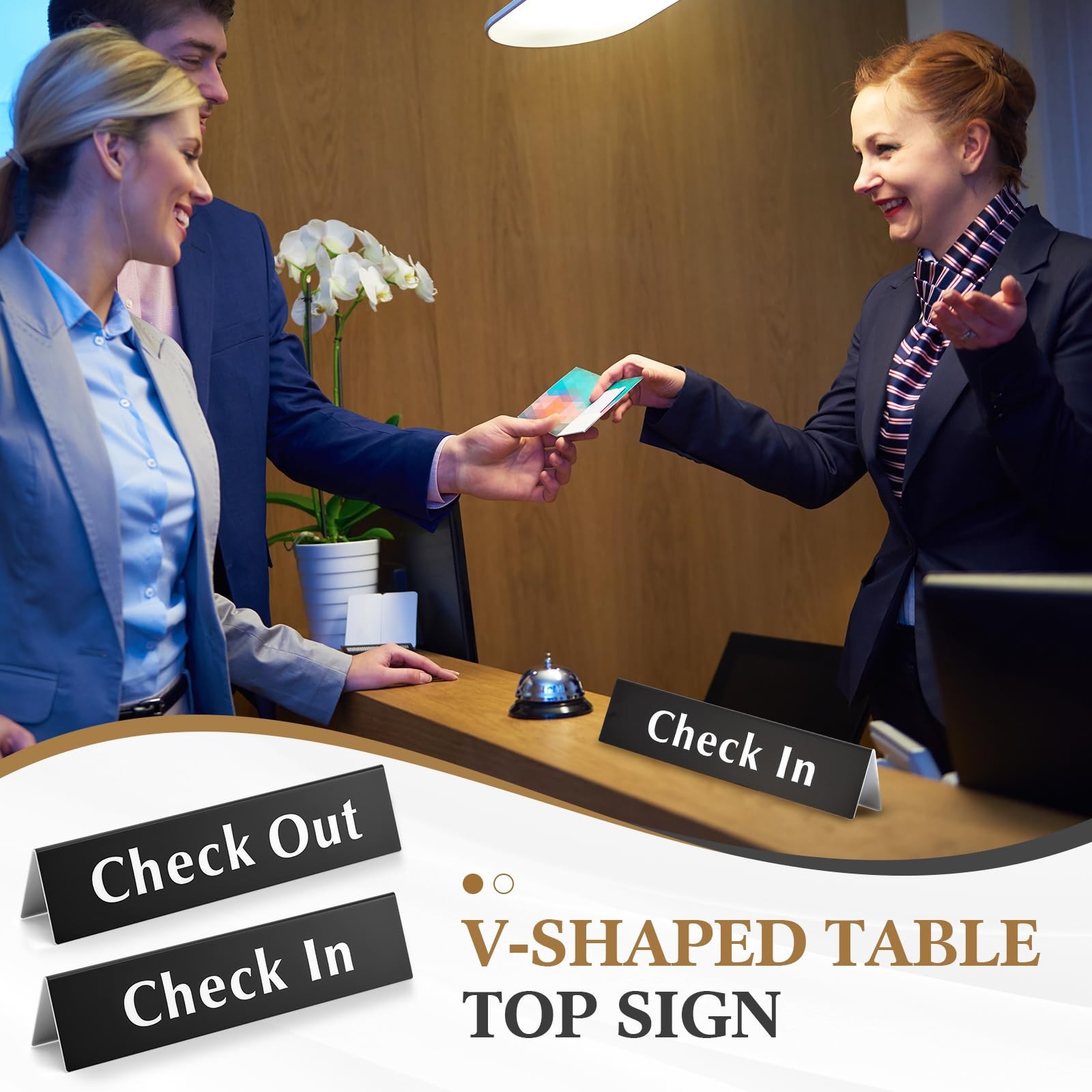 2 PCS 2×9 Inch Check In Out Acrylic VShaped Reception Desk Counter Sign