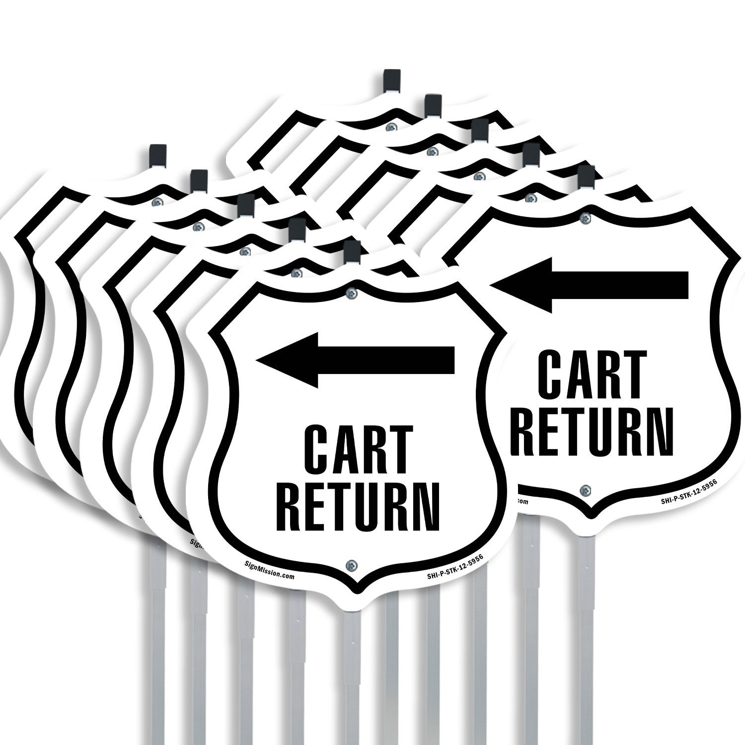 Cart Return Left Shield Shaped Sign With Stake Crafted in the USA