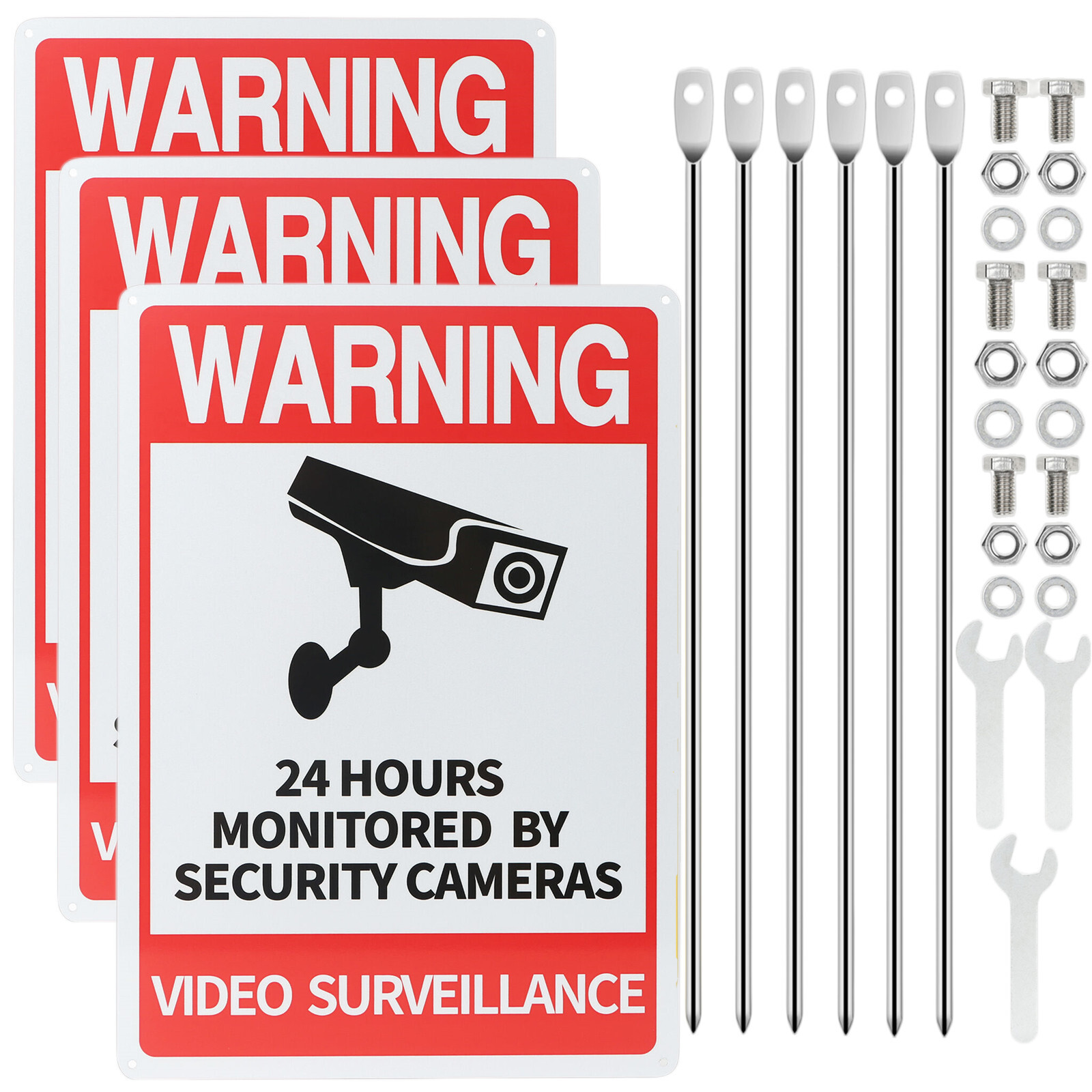 10&Prime;x14&Prime; Warning 24 hour Video Surveillance Security Sign, with 12&Prime;Metal Stake