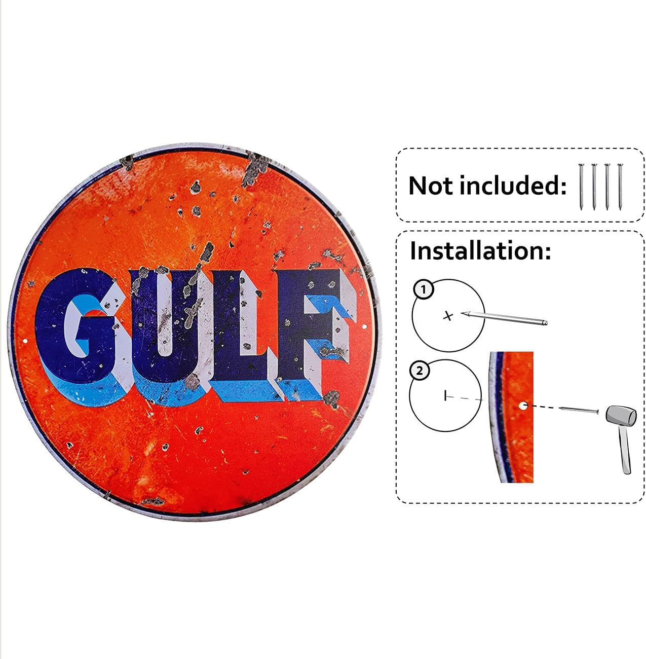 Retro Gulf Metal Tin Sign Round 12&Prime; Vintage Garage Wall Decor Cave Gas Station