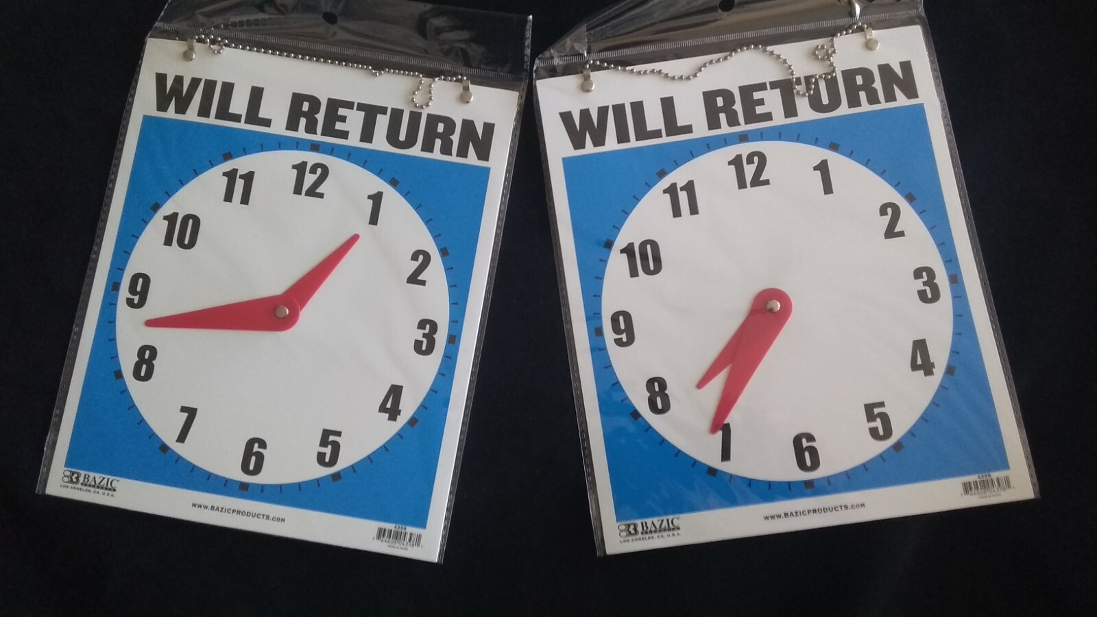 2 Open Closed Will Return Sign Clock Chain 2 sided 9&Prime; X 7&Prime; W 2 FREE SUCTION CUP_