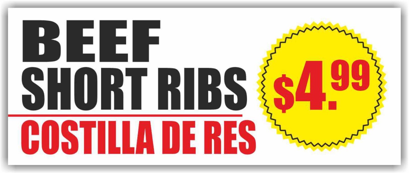 BEEF SHORT RIBS Advertising Banner Vinyl Mesh Sign costilla de res, Restaurante