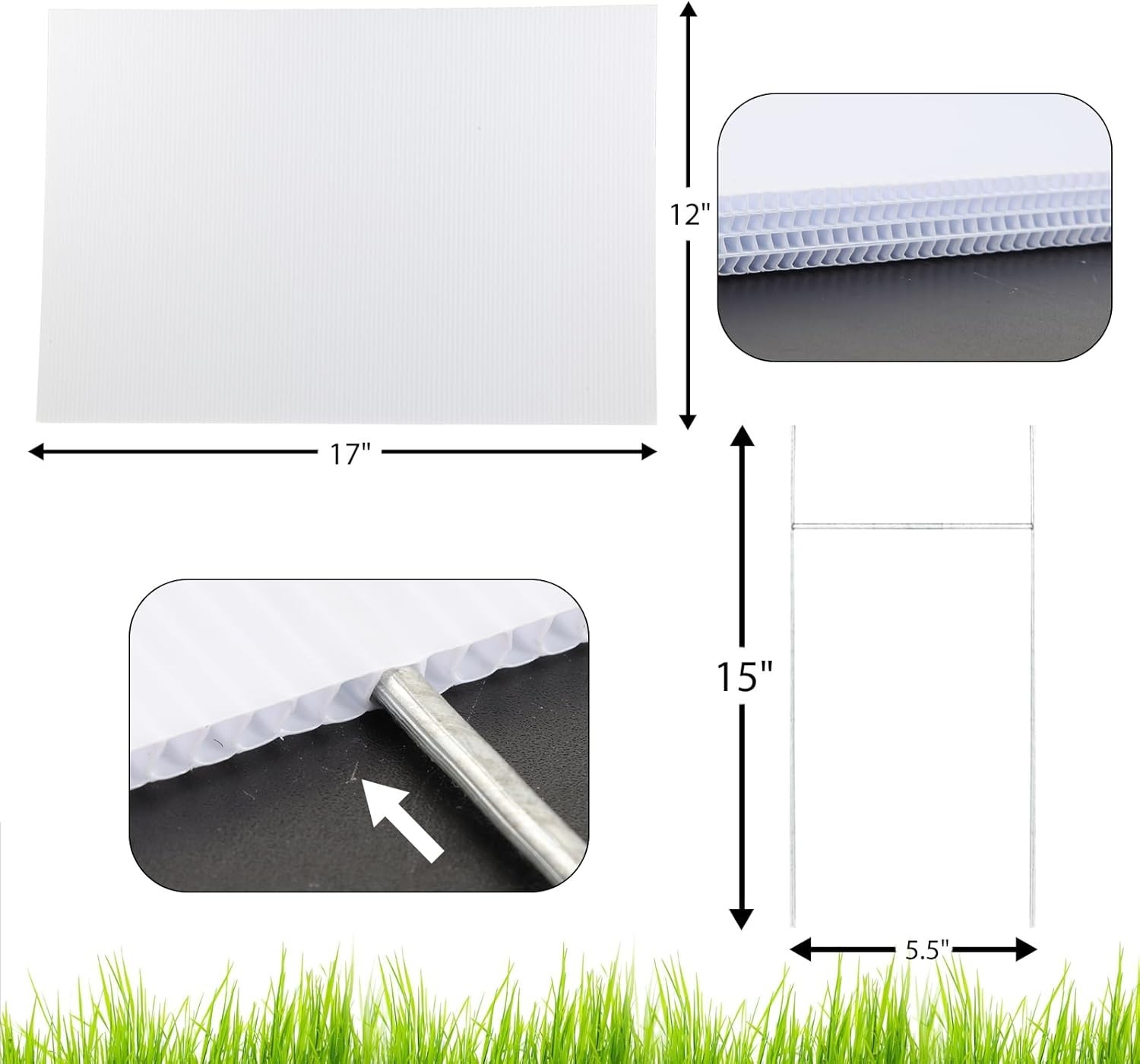 4 Pack Yard Signs 17×12 Inches White Plastic with Metal Stakes Customizable f…