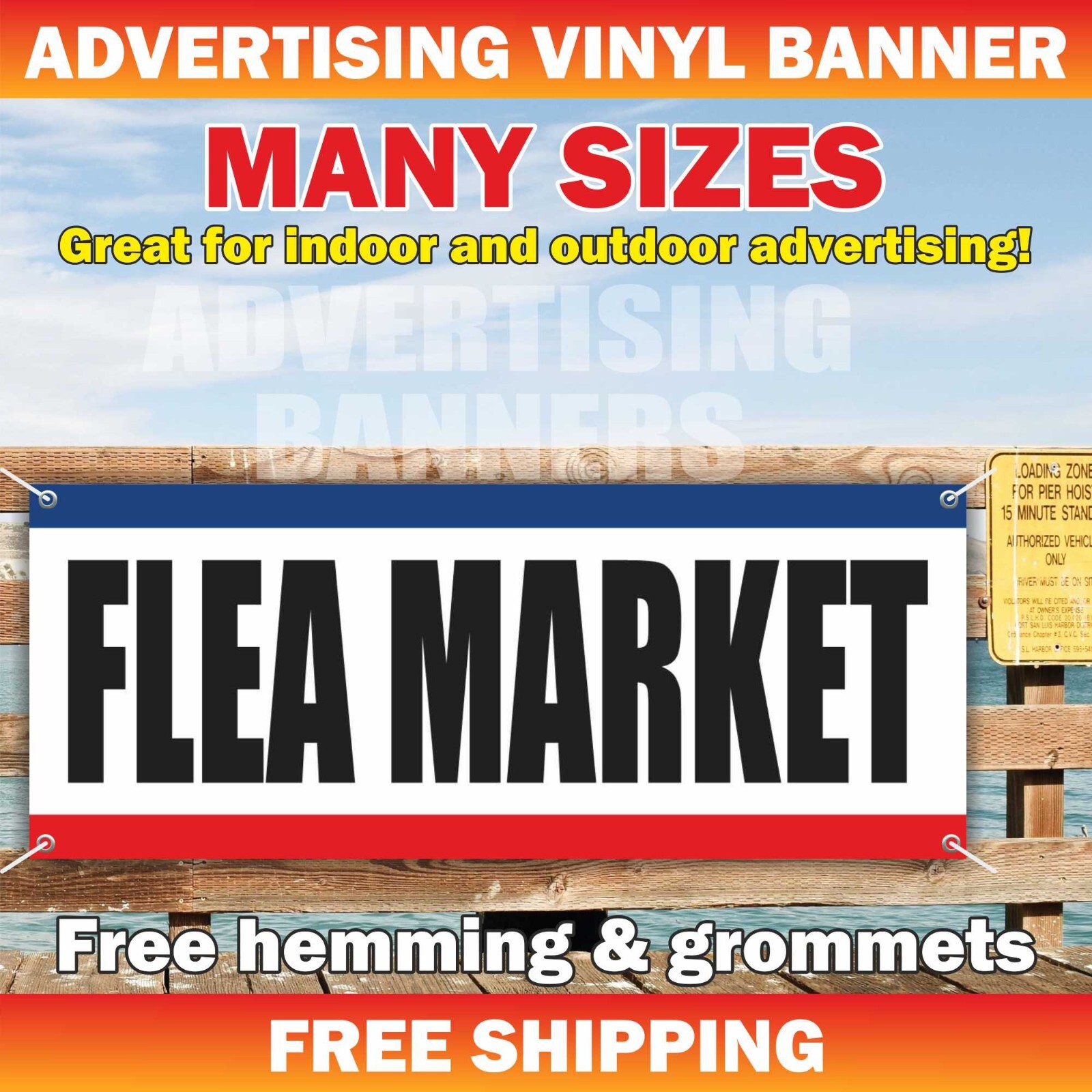 FLEA MARKET Advertising Banner Vinyl Mesh Sign Antiques Collectibles Garage Sale