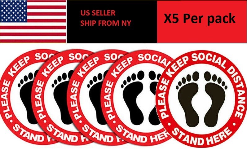 5X Social Distancing Floor Decal Sticker Waterproof Vinyl Ground Sign Red US