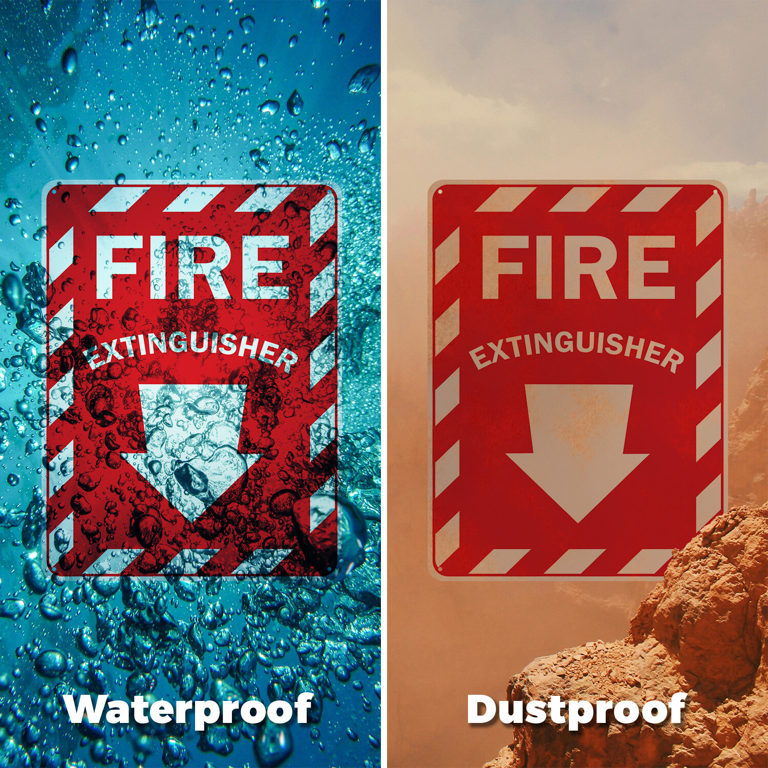 (2 Pack) Fire Extinguisher with Arrow OSHA ANSI Sign Decal Metal Plastic