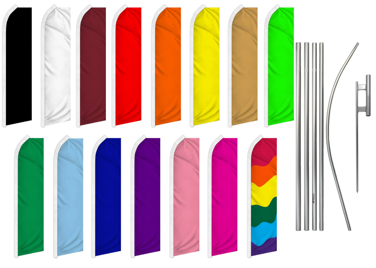 Solid Color Advertising Swooper Flutter Feather Flag Kit Red Blue Green Black