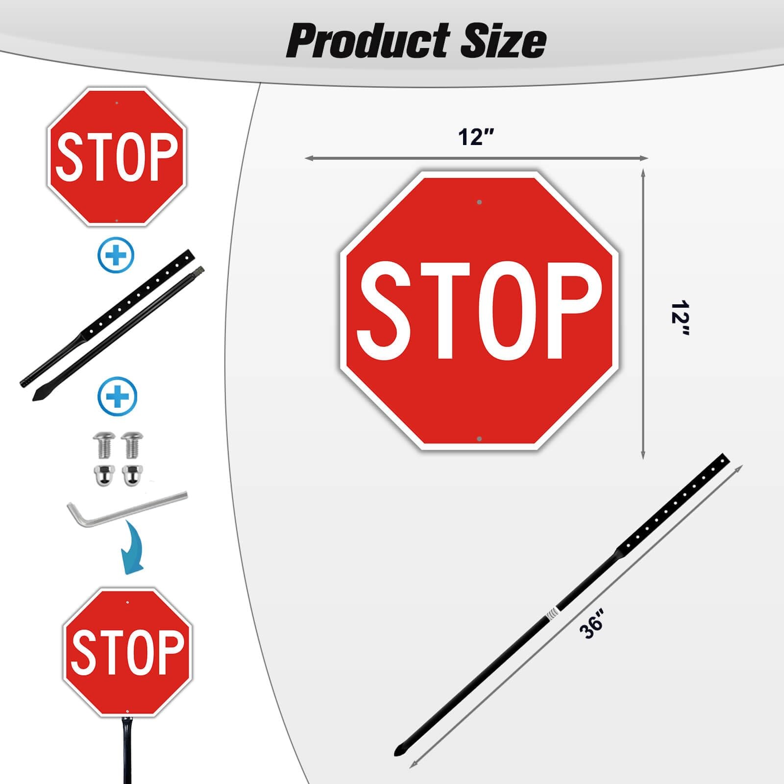 12×12&Prime; Stop Slow Sign with 36&Prime; Steel Stake Reflective Aluminum Rust Free