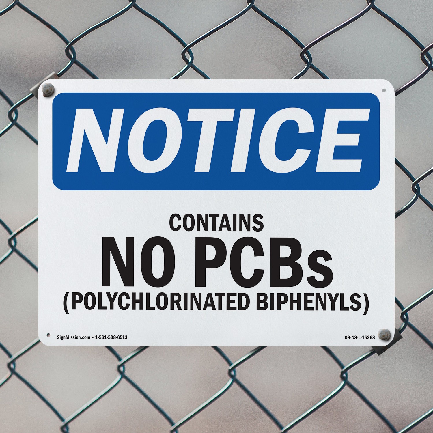 Contains No PCBs Polychlorinated Biphenyls OSHA Notice Sign, Decal 5 or 10 Pack