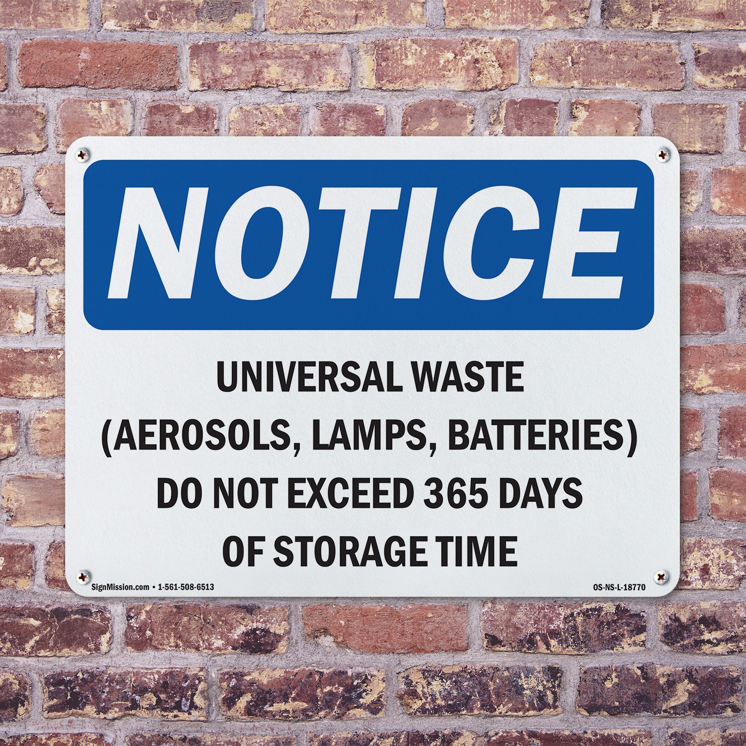 Universal Waste (Aerosols Lamps Batteries) OSHA Notice Sign, Decal 5 or 10 Pack