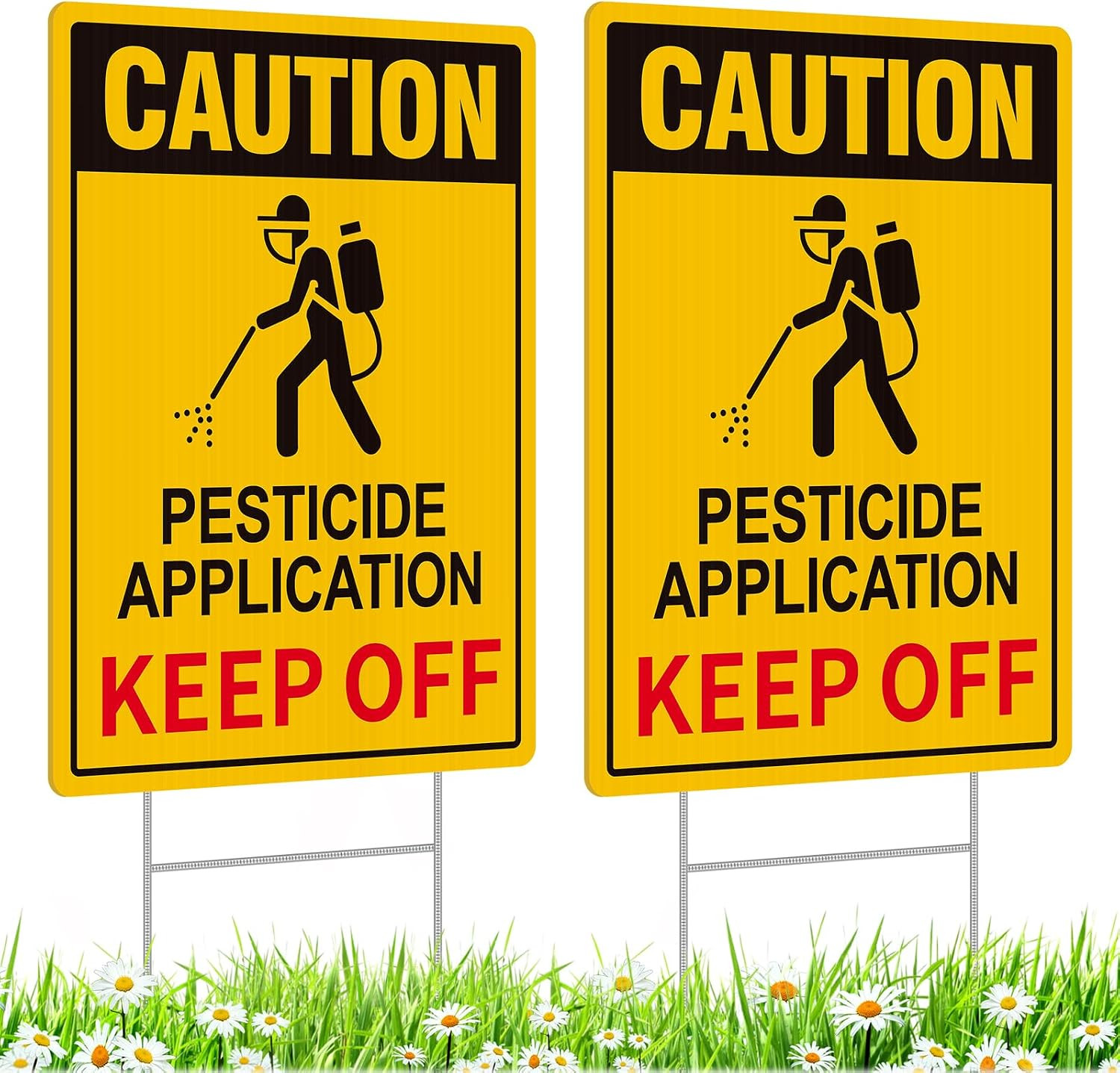 2 Pack Caution- Pesticide Application Sign Keep Off, Pesticide Signs for Lawn, P