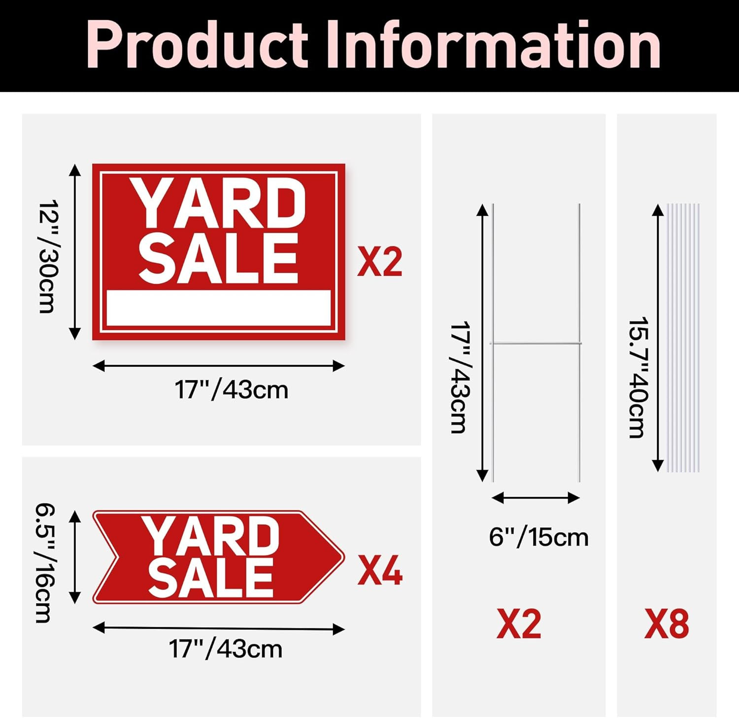 6 Pcs Yard Sale Signs with Stakes 2-Pack Large Yard Sale Signs 17&Prime; X 12&Prime; and …