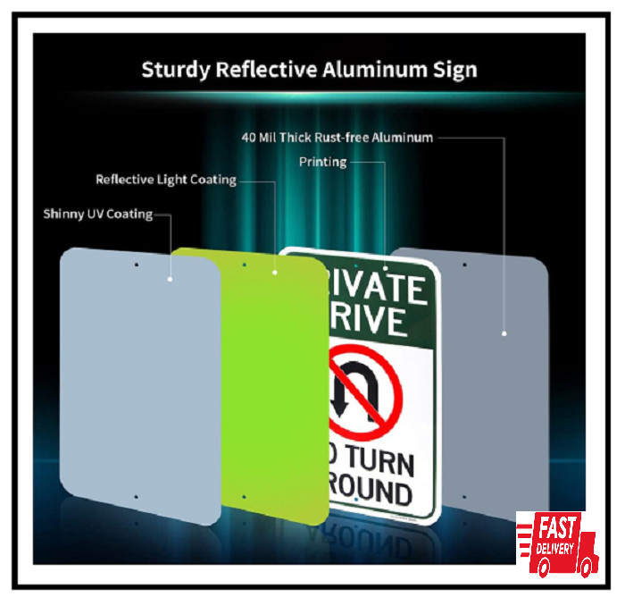 Large Private Drive, No Turn Around Sign, 18&Prime;x 12&Prime; .04&Prime; Aluminum Reflective Sign