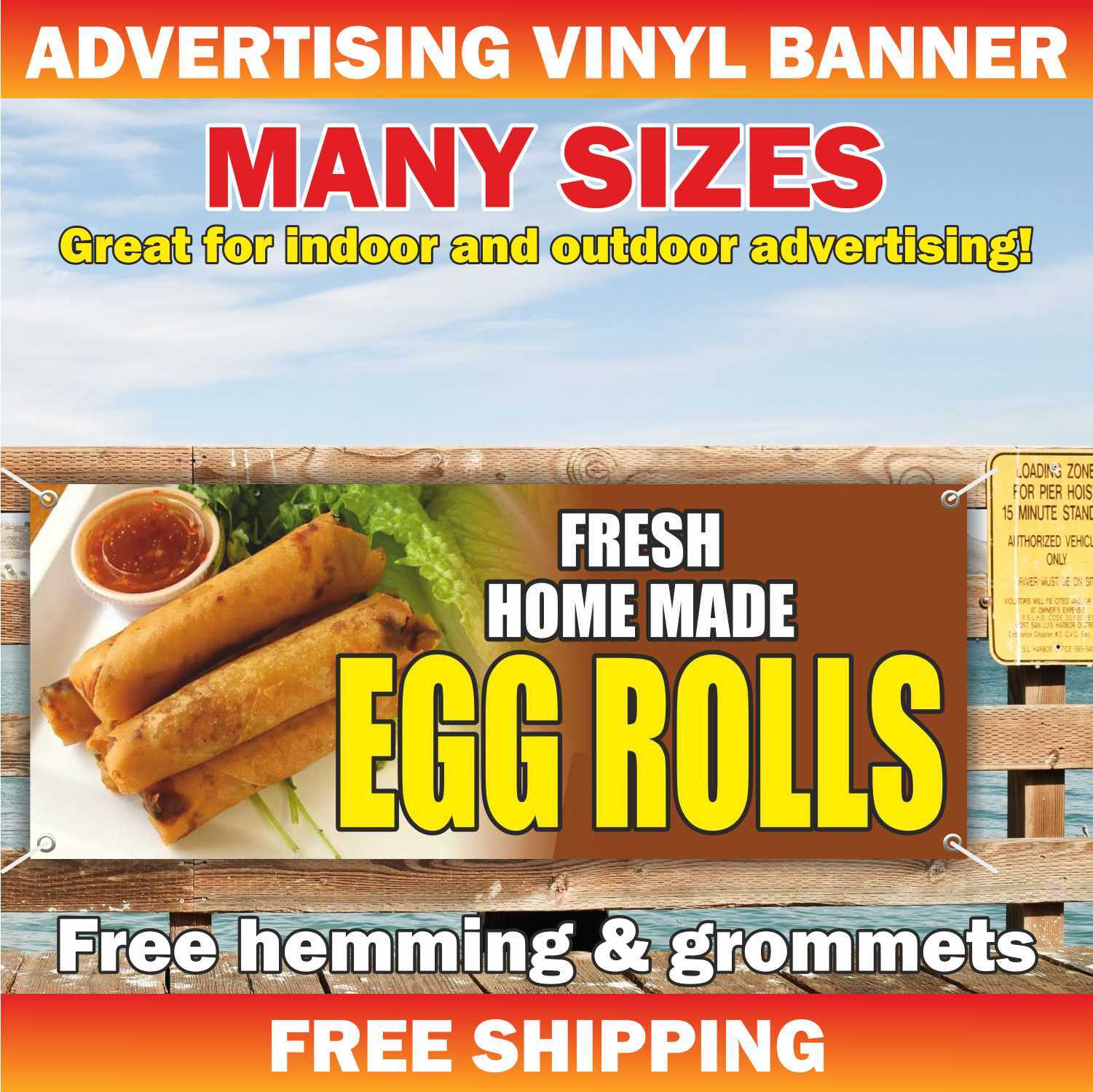 EGG ROLLS Advertising Banner Vinyl Mesh Sign Fresh Home chinese freshly ground