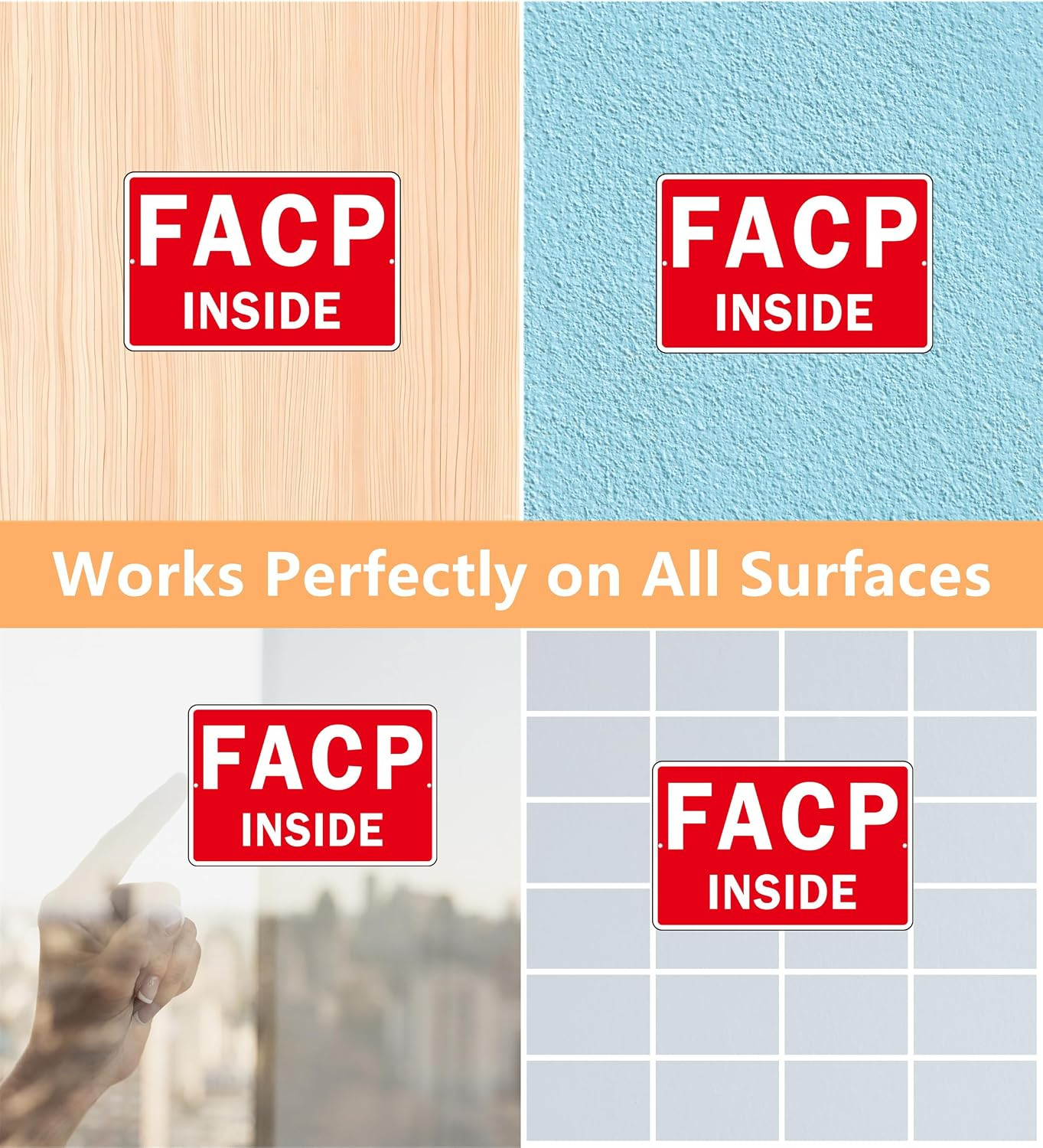 FACP Sign, (2 Pack) Self Adhesive FACP inside Signs, Rust Free and Reflective Al