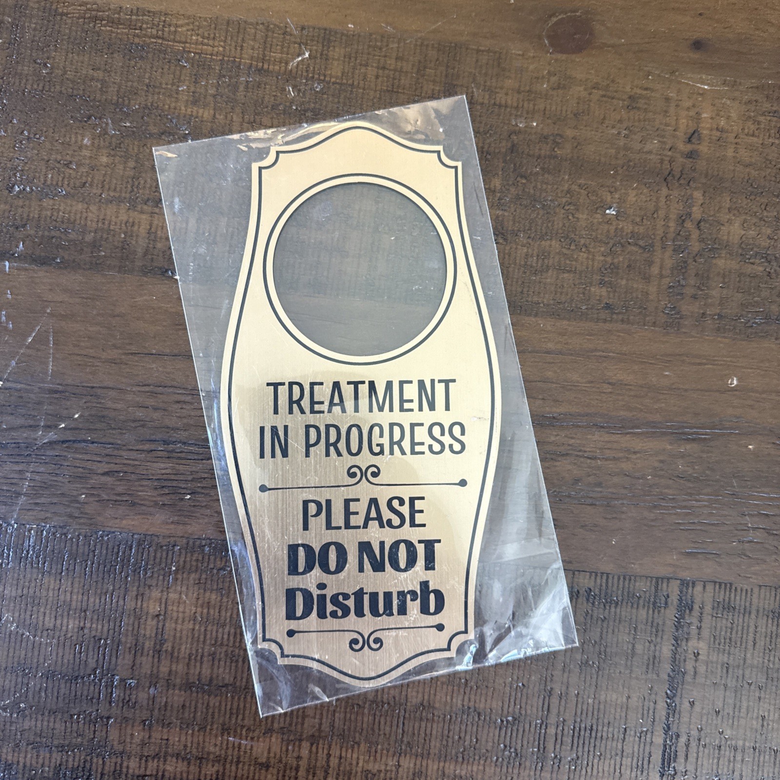 Treatment In Progress Please Do Not Disturb Door Hanger Brushed Gold 4&Prime; x 8&Prime;