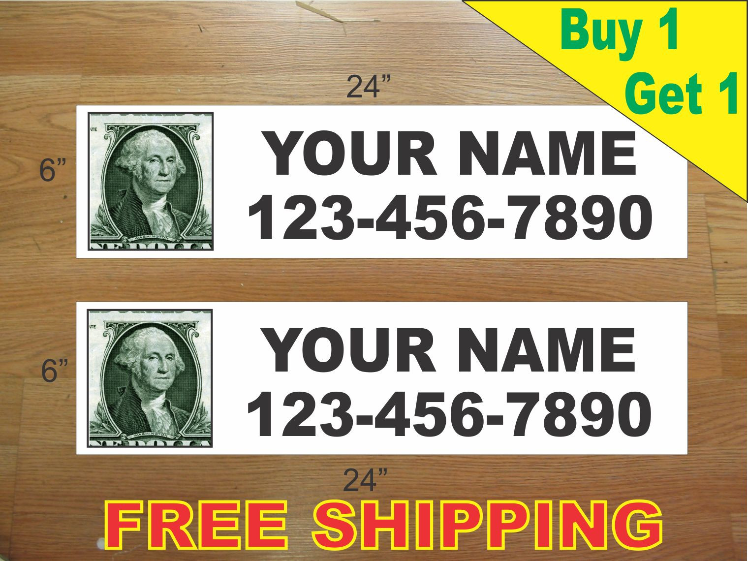 CUSTOM PHOTO Black Text 6&Prime;x24&Prime; REAL ESTATE RIDER SIGNS Buy 1 Get 1 FREE 2 Sided