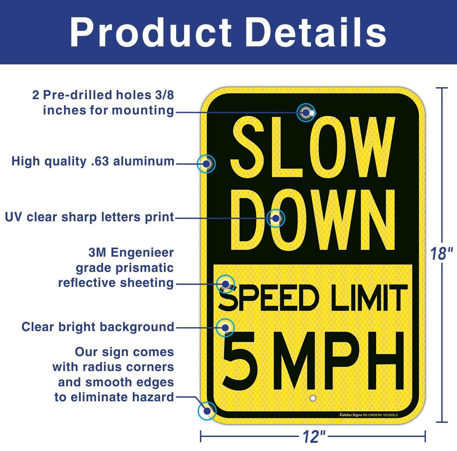 Slow Down Speed Limit 5 MPH Sign, Slow Down Sign, 18 x 12 Inches Engineer Gra…