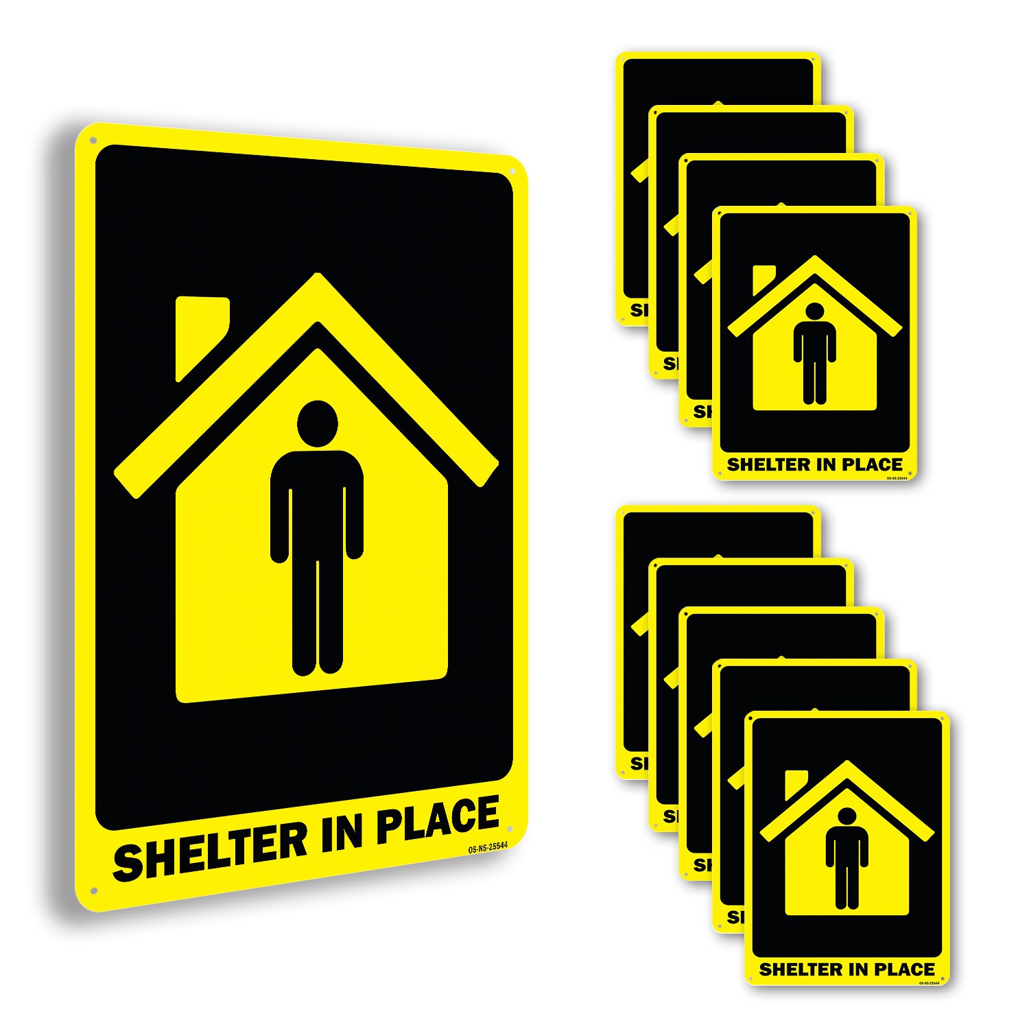 Shelter In Place Public Safety Sign Metal, Plastic, Or Decal – 5 or 10 Pack