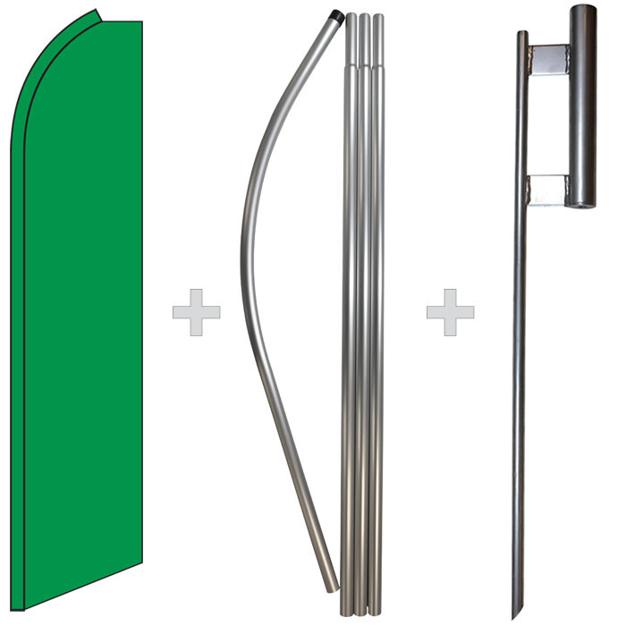 Solid Green 15&prime; Tall Swooper Flag & Pole Kit Feather Super Bow Banner