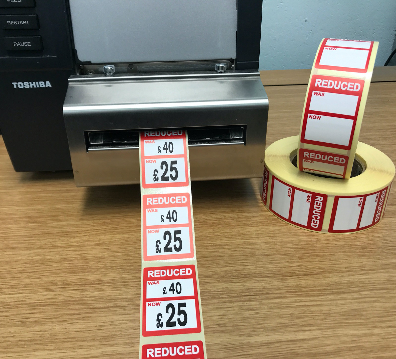 Red – Reduced was / now Price Stickers / Labels For Use With Thermal Printers