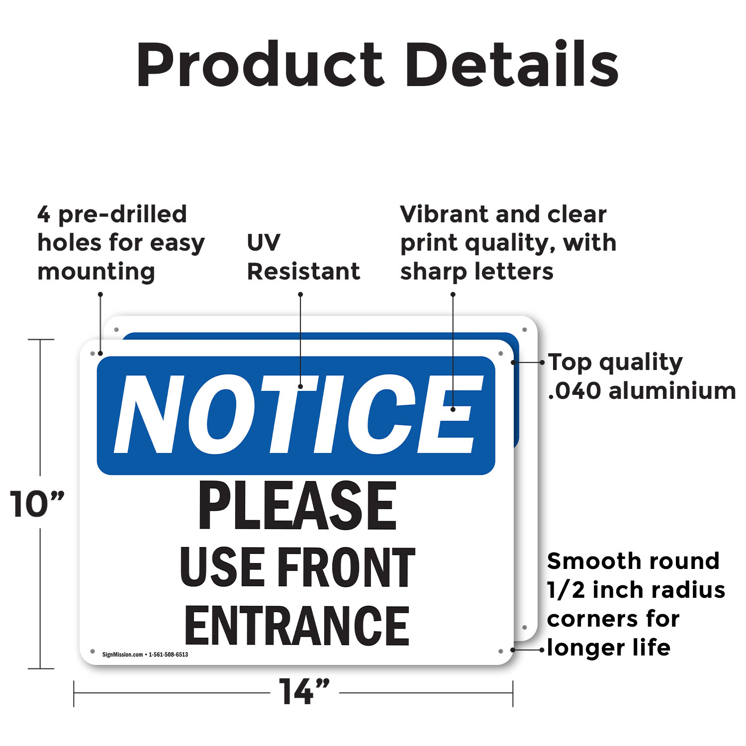 (2 Pack) Please Use Front Entrance OSHA Notice Sign Decal Metal Plastic