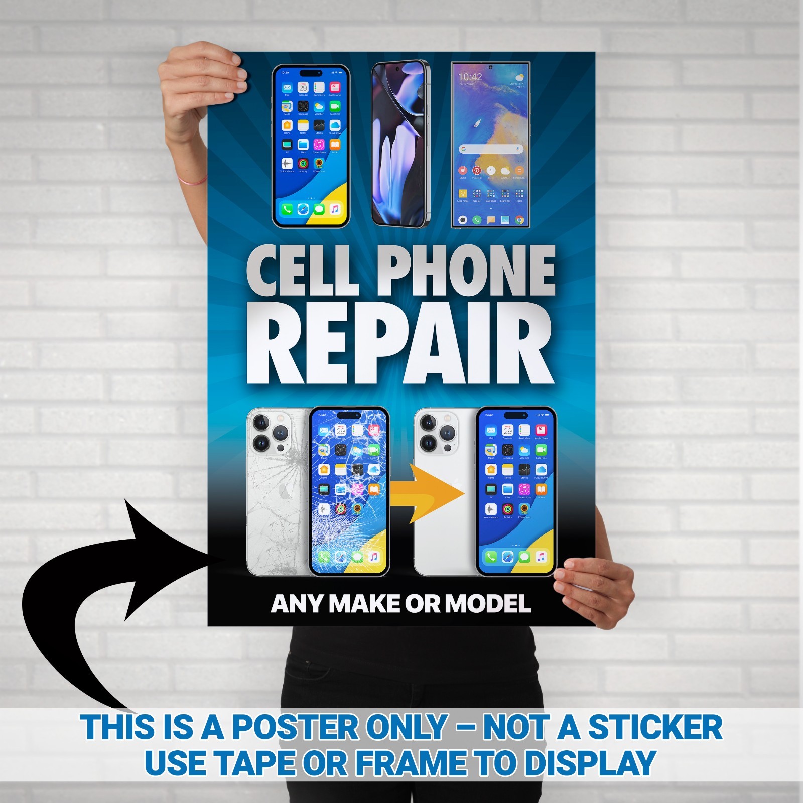 Cell Phone Repair Single Poster Sign Banner – Apple iOS Samsung Galaxy