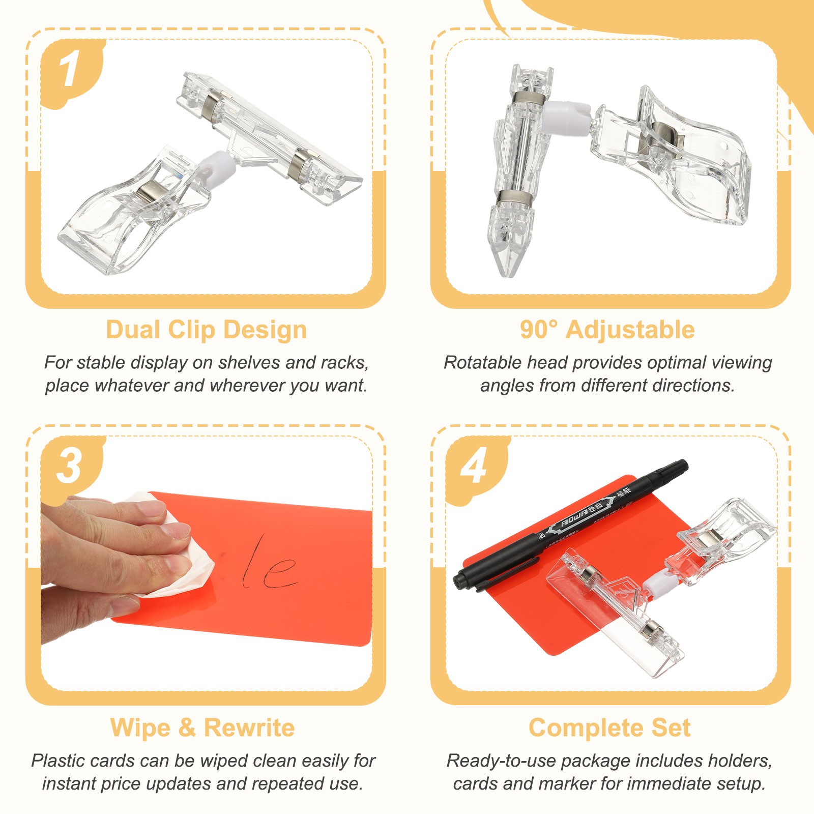 10 Pcs Sign Holders with White A7 Plastic Cards & Erasable Marker, Transparent