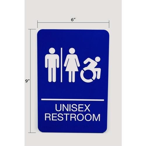 Headline Sign ADA Sign, Unisex Restroom, 6 x 9, Blue Face, White Graphics