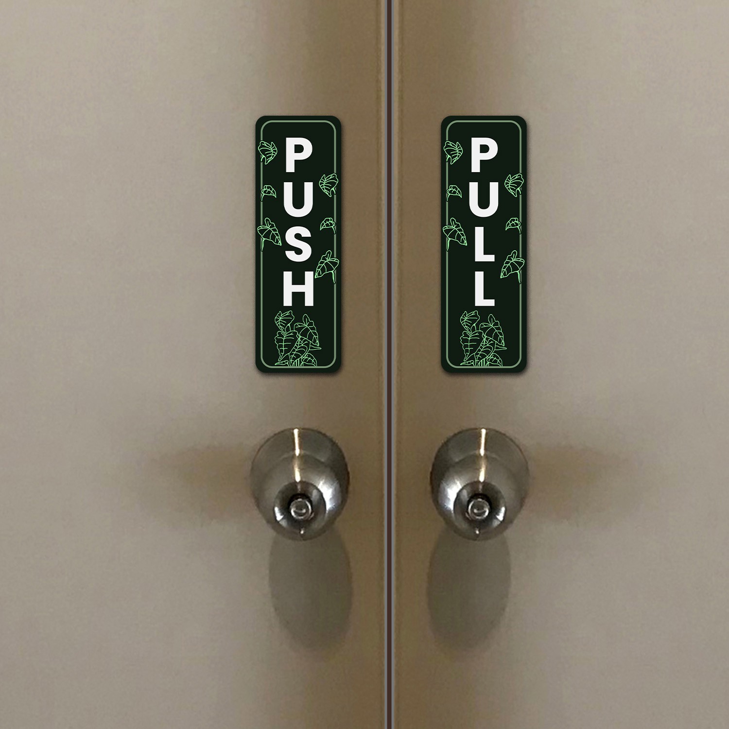 Signs ByLITA Vertical Push and Pull Door Signs (Green Foliage Plant Design)