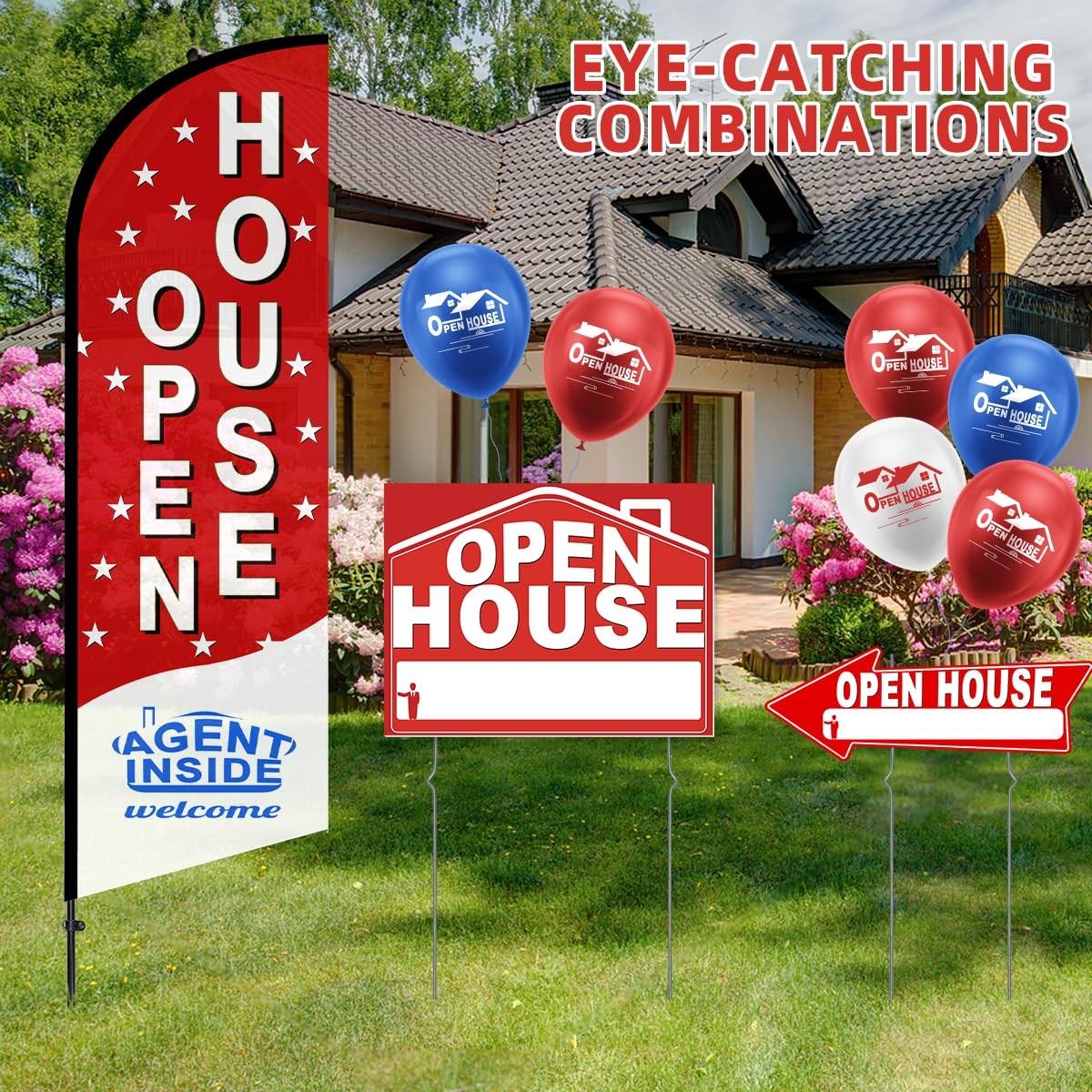 56 Piece Open House Signs for Real Estate Kit, 1 Open House Flag, 9 Double-Si…