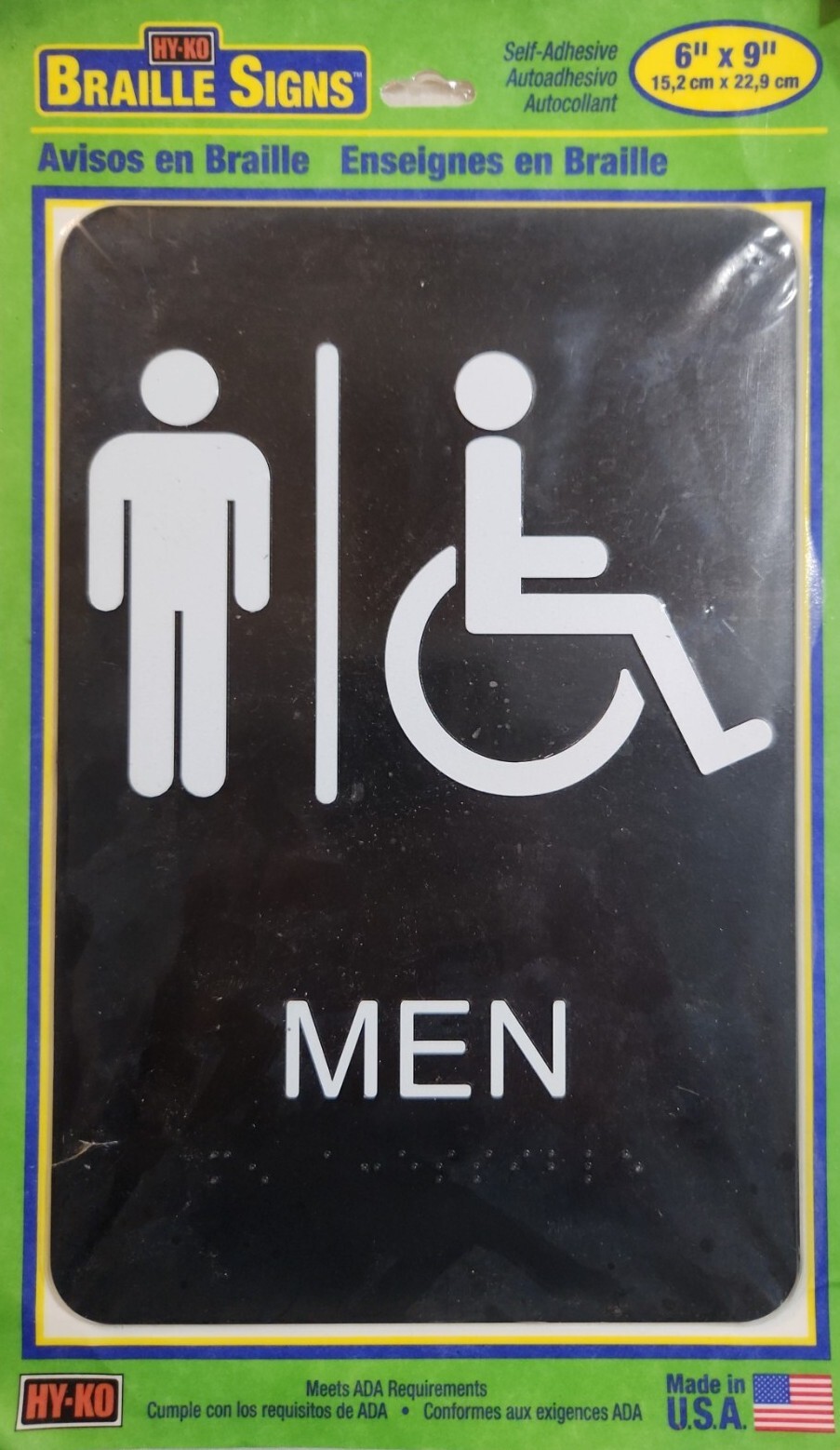 Braille Handicap Men Restroom Sign Hy-Ko Products 6×9 Self Adhesive