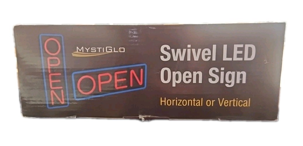 MystiGlo LED Open Sign #345713 – 2-Way Vertical/Horizontal w/ Remote –New in Box
